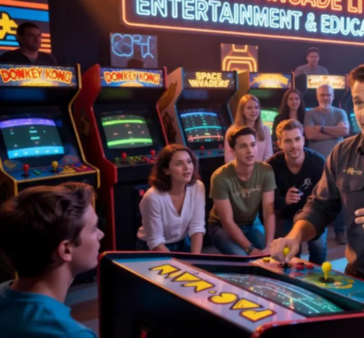 Gastspeler geeft een demonstratie op een retro arcade machine