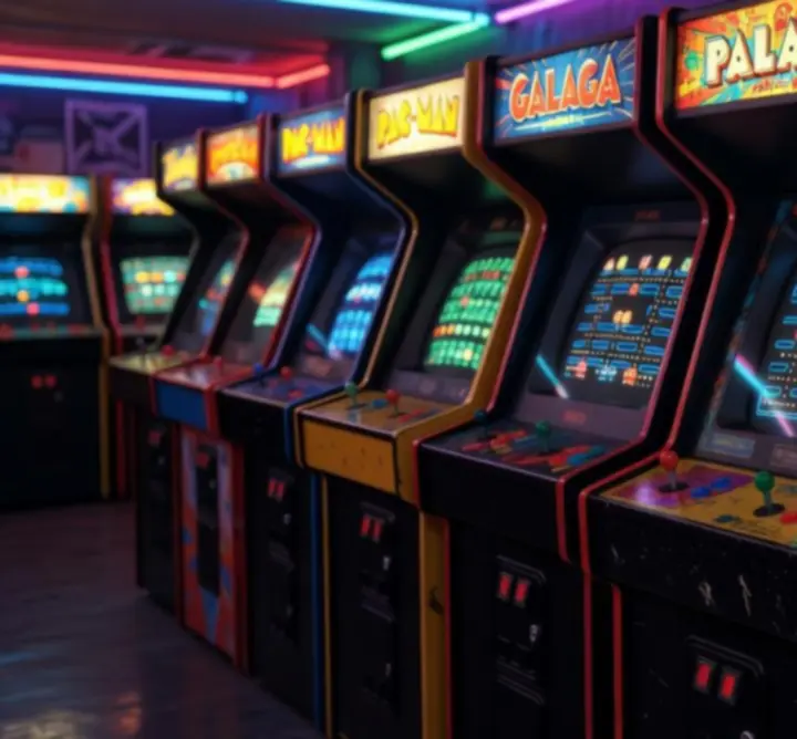 Rij Pac-Man arcade kasten en klassieke speelautomaten in de Orange Circle Hub