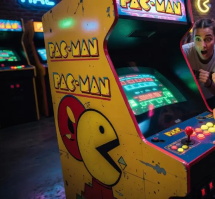 Spelers strijden tijdens een Pac-Man toernooi op klassieke arcade kasten